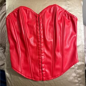 women’s red leather tube top